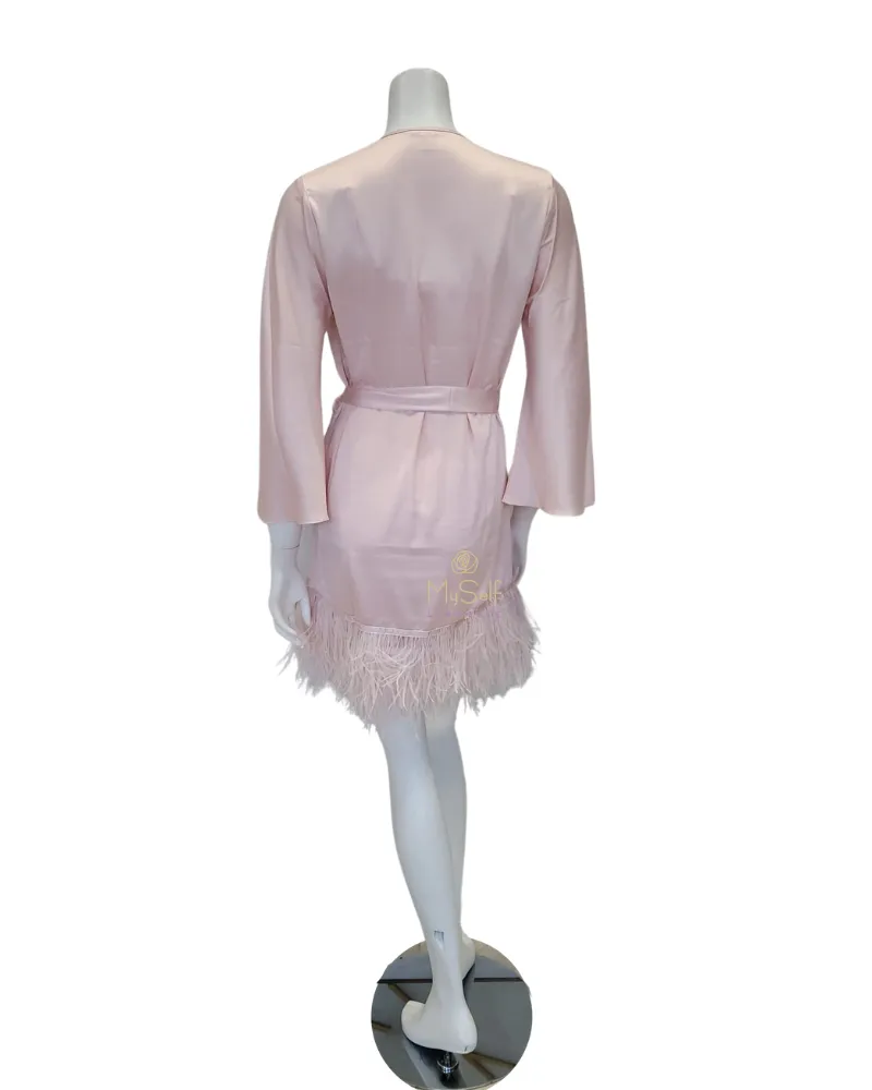195 394 Pink Petal Heavenly Chemise & Feathers Satin Kimono Wrap