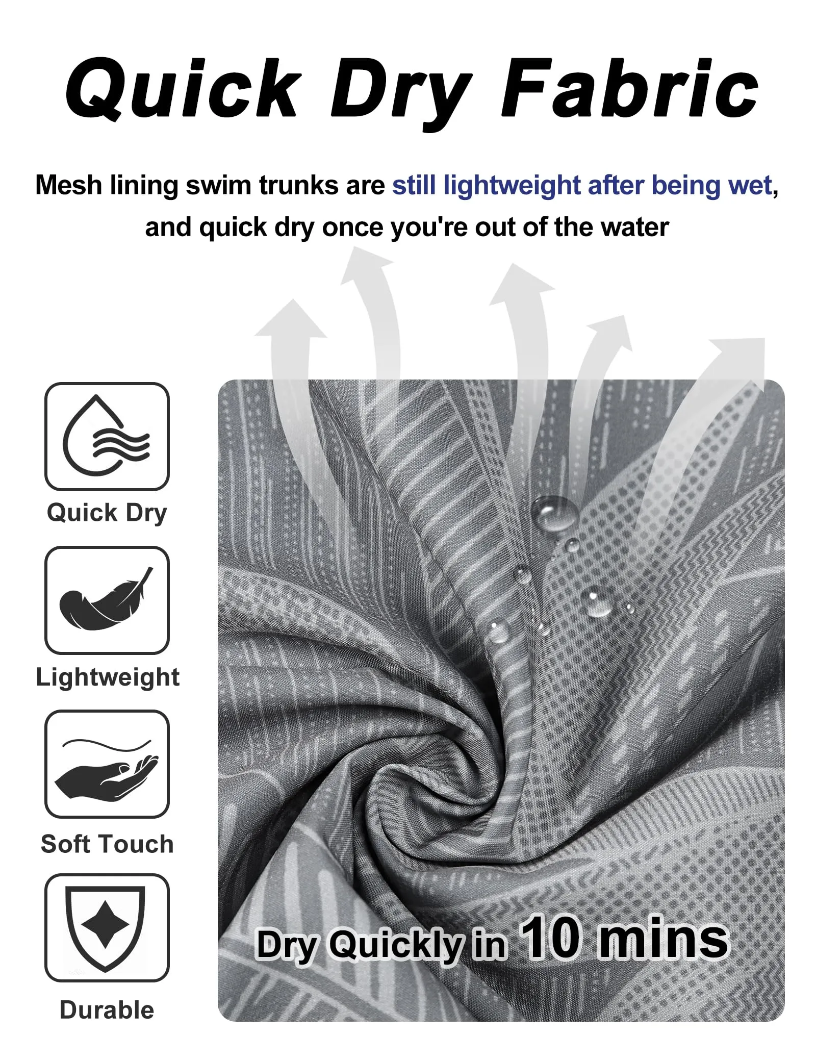 4 Way Stretch Quick Dry Board Shorts with Mesh Lining (sized up to 5XL)