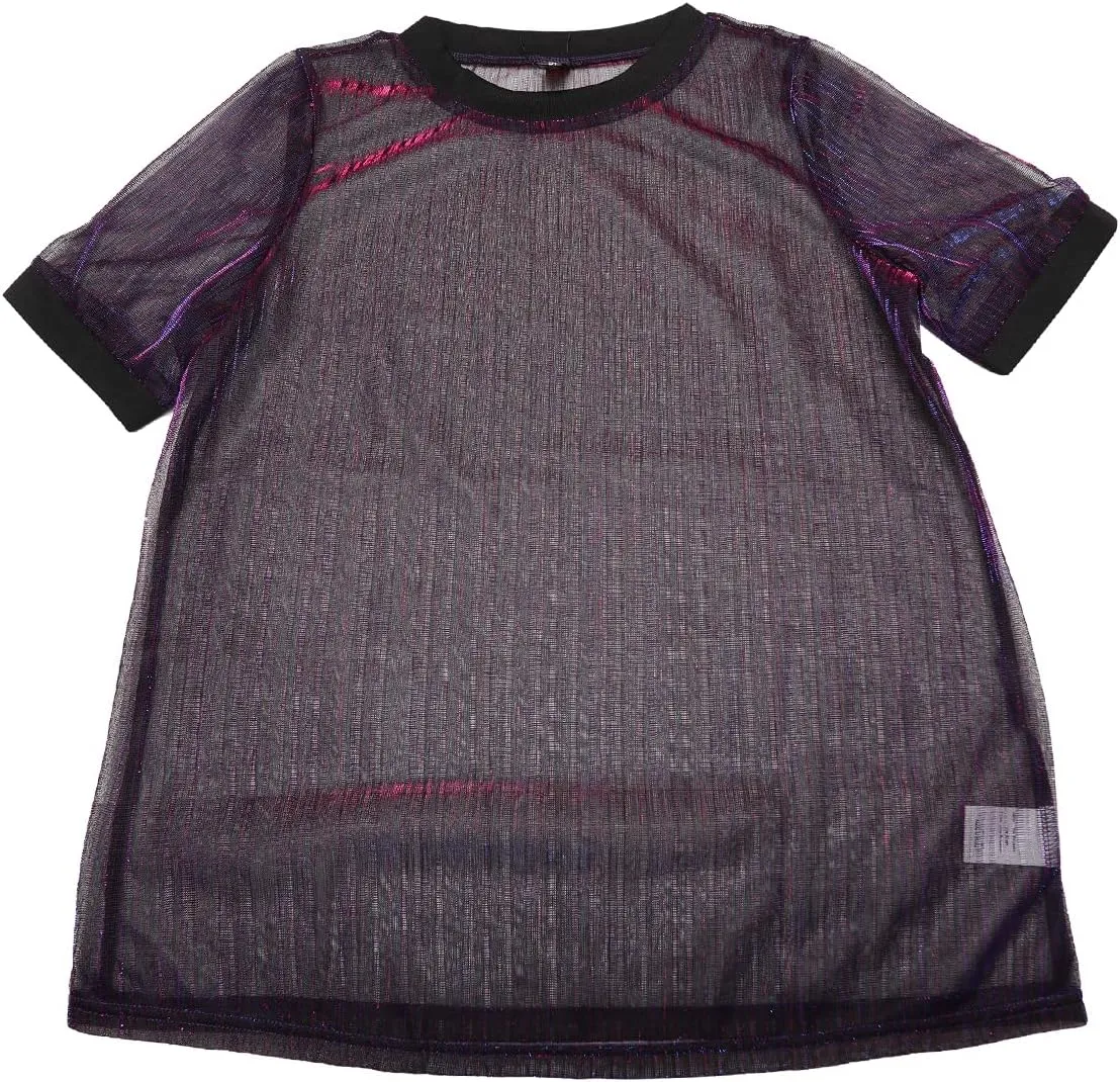 Allegra K Women's Mesh T-Shirt Cover Up Party Short Sleeve See Through Sheer Tops
