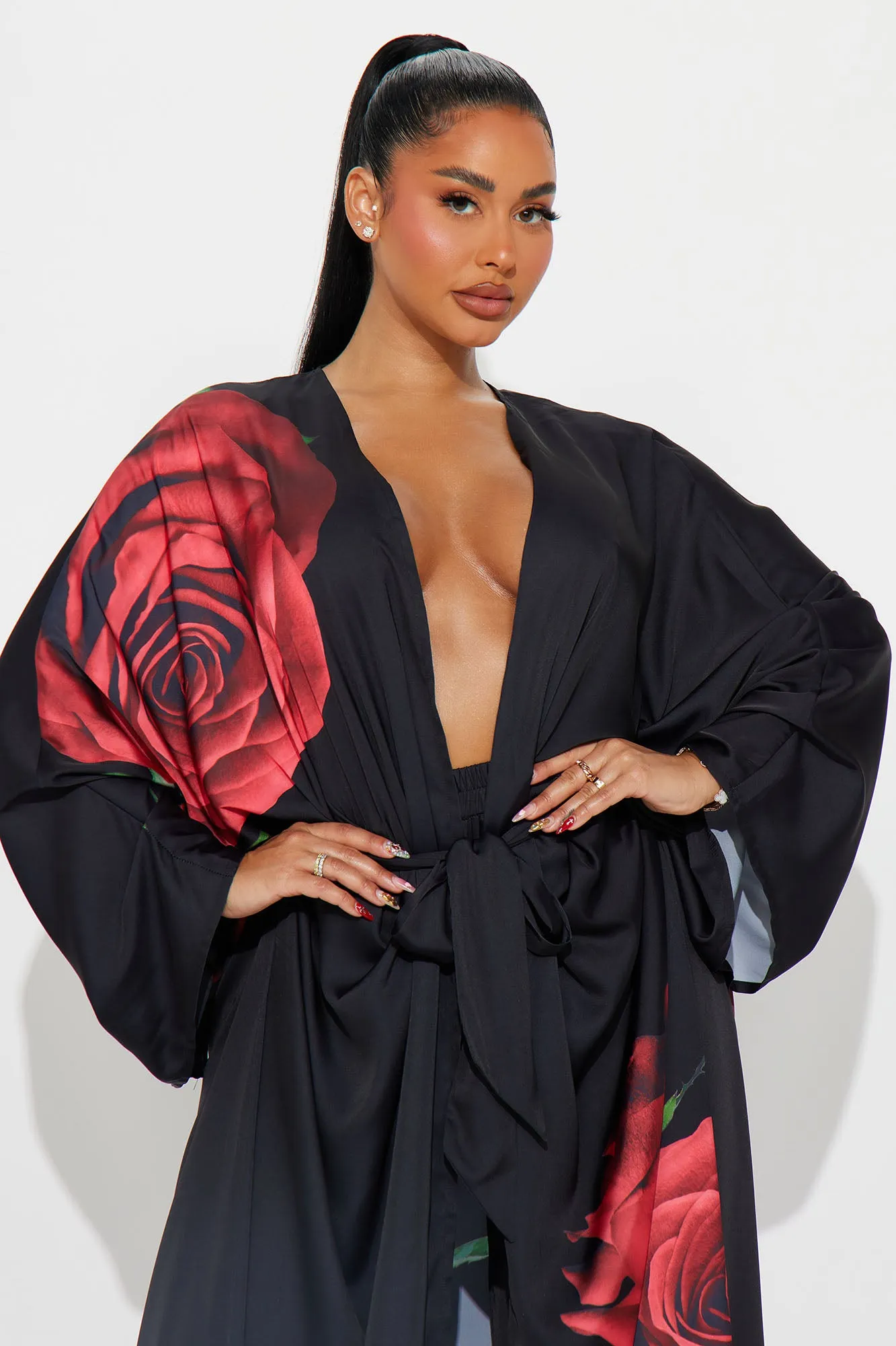 Being Dramatic Satin Pant Set - Black/combo