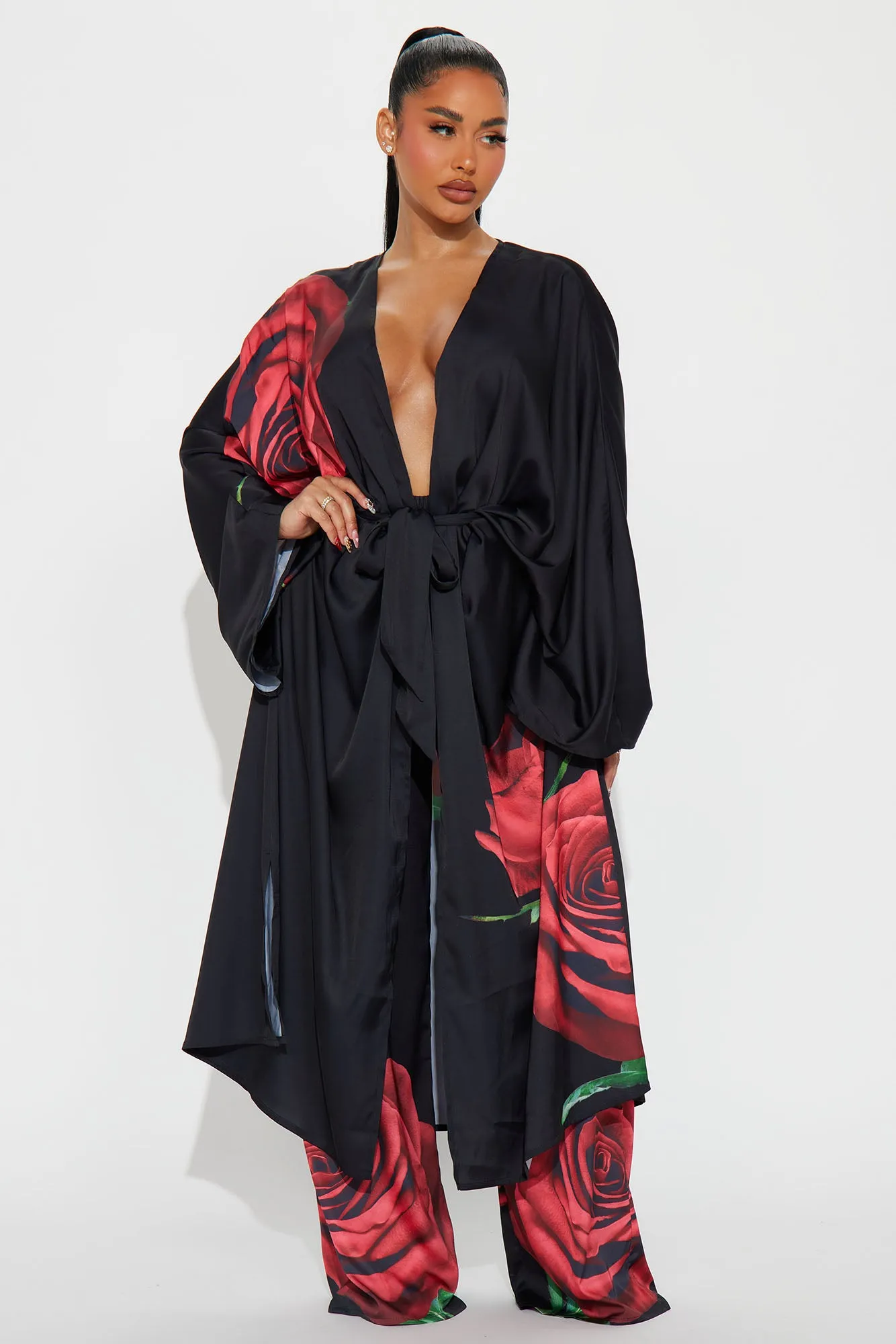 Being Dramatic Satin Pant Set - Black/combo