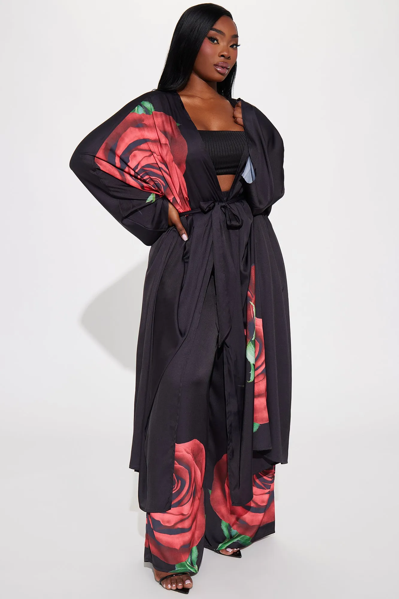 Being Dramatic Satin Pant Set - Black/combo
