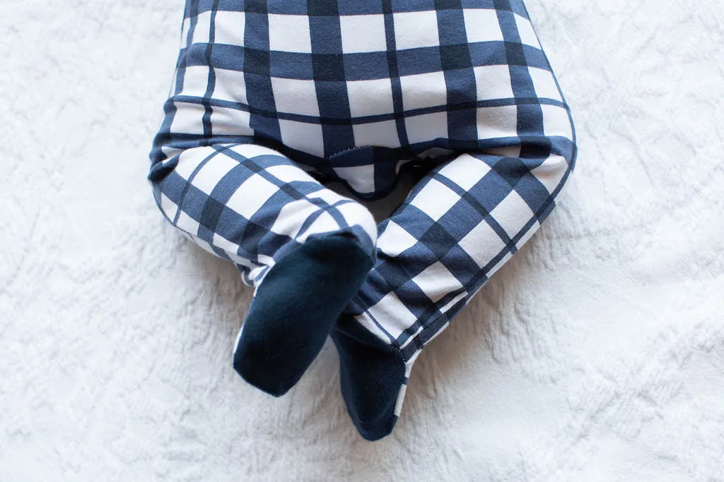 Blue Gingham One Piece Footed Baby Romper