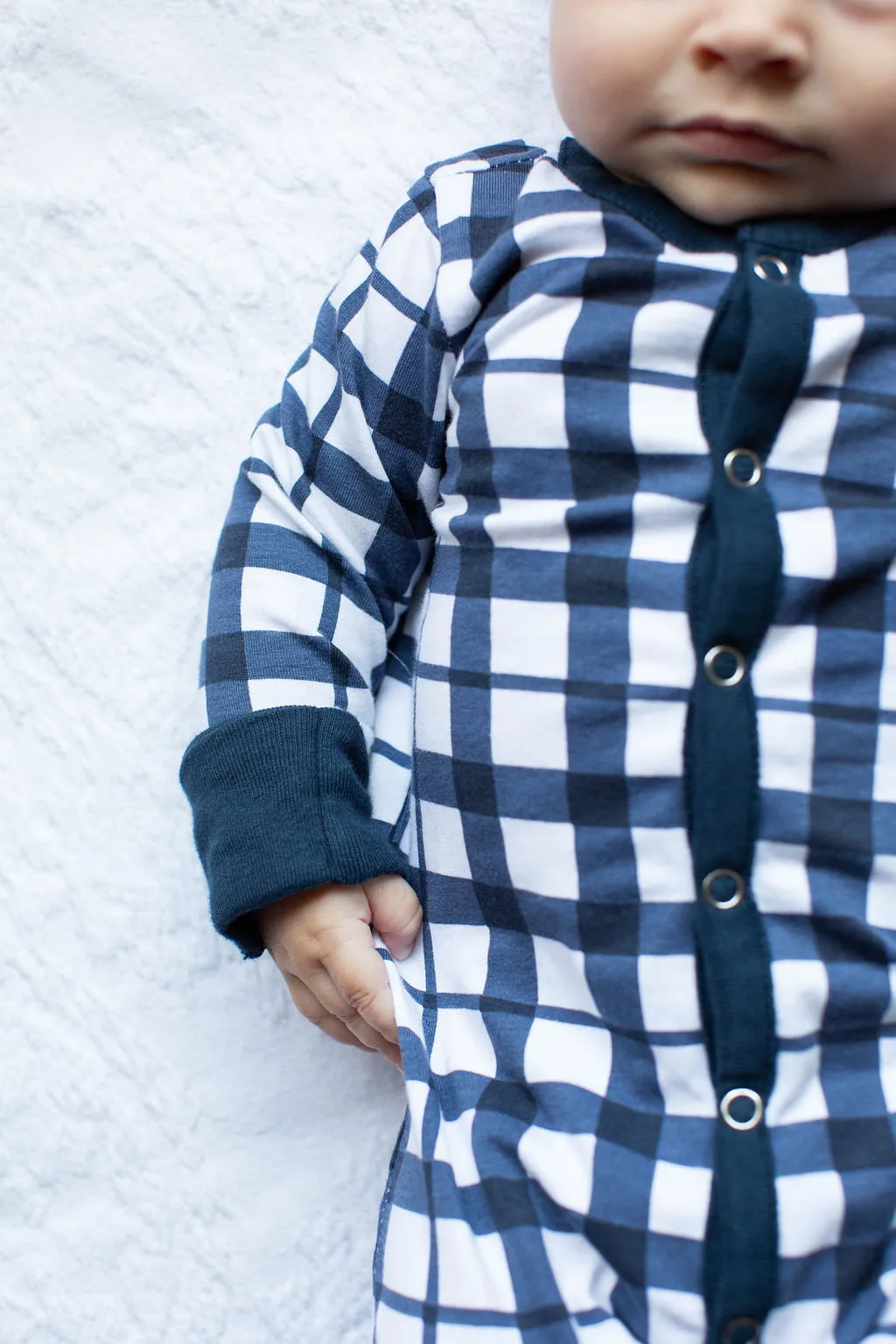 Blue Gingham One Piece Footed Baby Romper