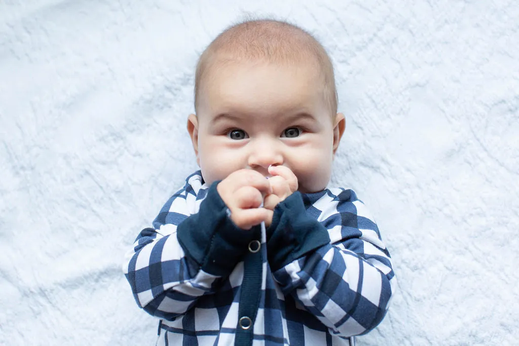 Blue Gingham One Piece Footed Baby Romper