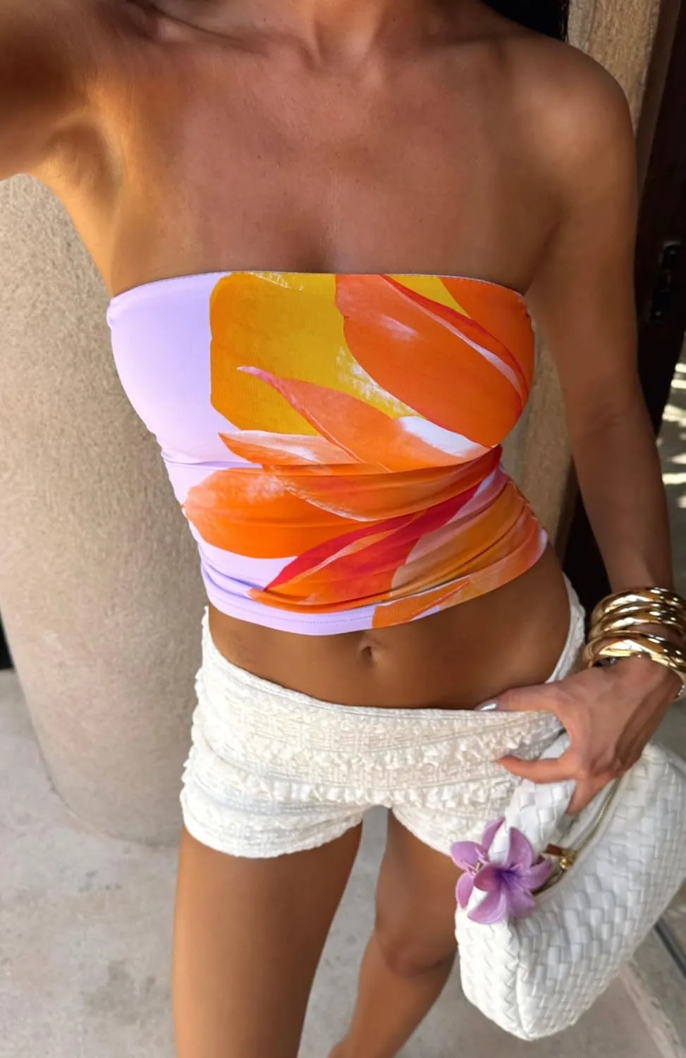 Boho Floral Tube Top Women Sexy Strapless Crop Bandeau Tops Backless Aesthetic Graphic Y2k Fairy Going Out Cami Shirt