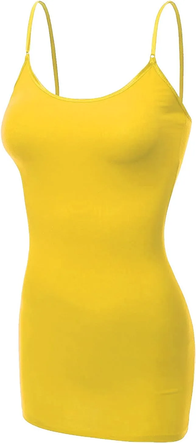 Bozzolo Women's Ladies Adjustable Spaghetti Strap Basic Long Cami Tunic Tank Top