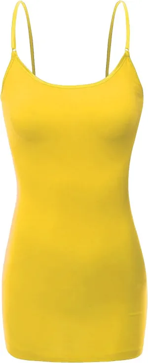 Bozzolo Women's Ladies Adjustable Spaghetti Strap Basic Long Cami Tunic Tank Top