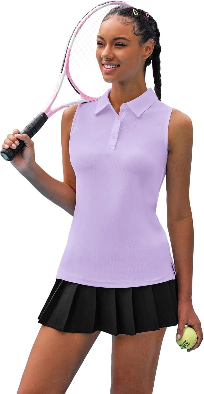 COOrun Women's Golf Polo Shirt Sleeveless Tennis Tops 50  UV Protection Shirts Quick Dry Collared Activewear