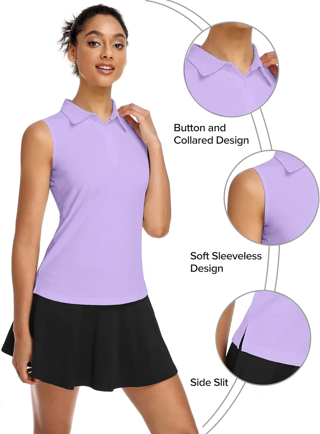 COOrun Women's Golf Polo Shirt Sleeveless Tennis Tops 50  UV Protection Shirts Quick Dry Collared Activewear