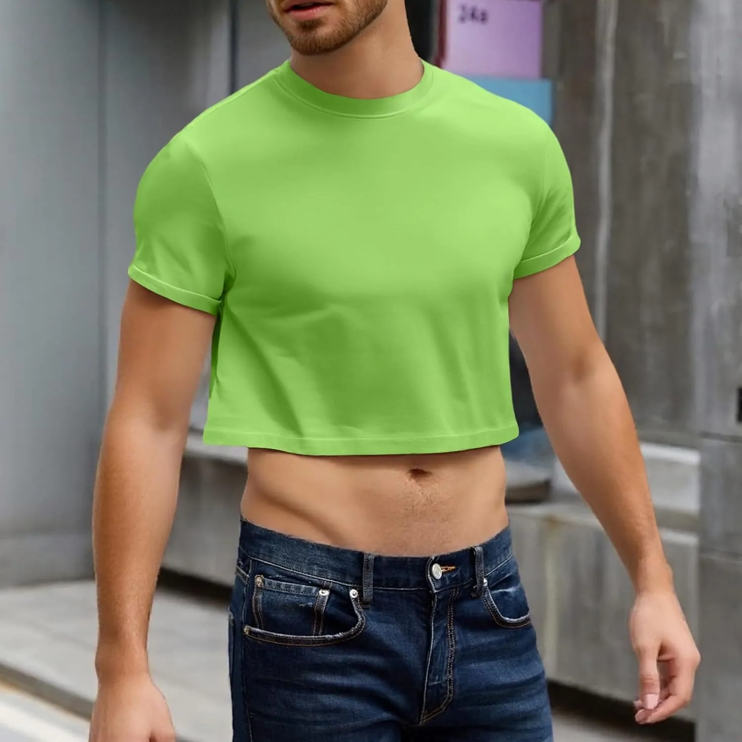 Crop Tops for Men Basic Short Sleeve Round Neck Casual Pullovers Summer Sexy Gay Tee Tops Hot Shirts