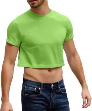 Crop Tops for Men Basic Short Sleeve Round Neck Casual Pullovers Summer Sexy Gay Tee Tops Hot Shirts