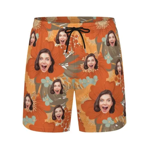 Custom Face Flowers Men's Quick Dry 2 in 1 Surfing & Beach Shorts Male Gym Fitness Shorts