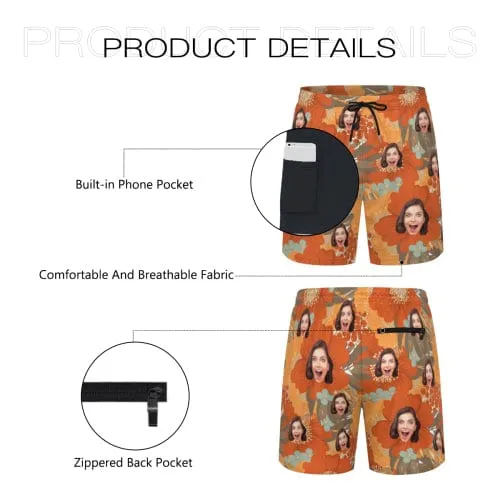 Custom Face Flowers Men's Quick Dry 2 in 1 Surfing & Beach Shorts Male Gym Fitness Shorts