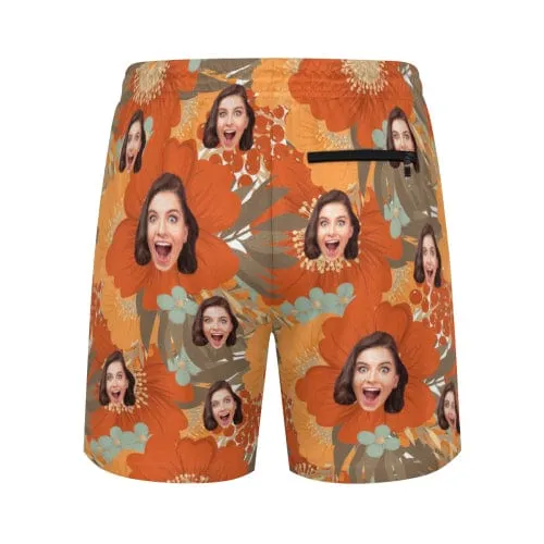 Custom Face Flowers Men's Quick Dry 2 in 1 Surfing & Beach Shorts Male Gym Fitness Shorts