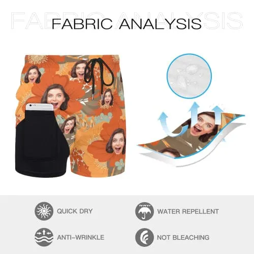 Custom Face Flowers Men's Quick Dry 2 in 1 Surfing & Beach Shorts Male Gym Fitness Shorts