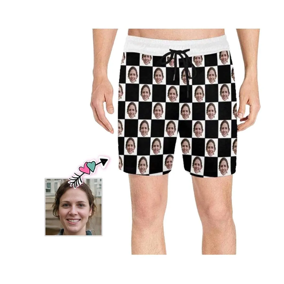 Design Your Own Swim Trunks with Custom Face Print Splice Men's Quick Dry Swim Shorts for Vacation