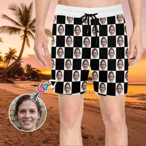 Design Your Own Swim Trunks with Custom Face Print Splice Men's Quick Dry Swim Shorts for Vacation