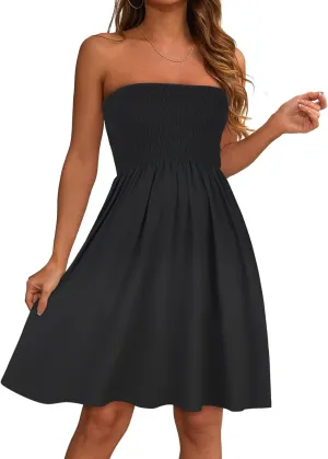 elescat Summer Dresses for Women Strapless Casual Beach Cover Ups Tube Top Sundress