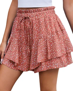 Flowy Shorts for Women Casual Boho Floral Skorts Ruffle Mini Skirts Running Tennis Butterfly Shorts