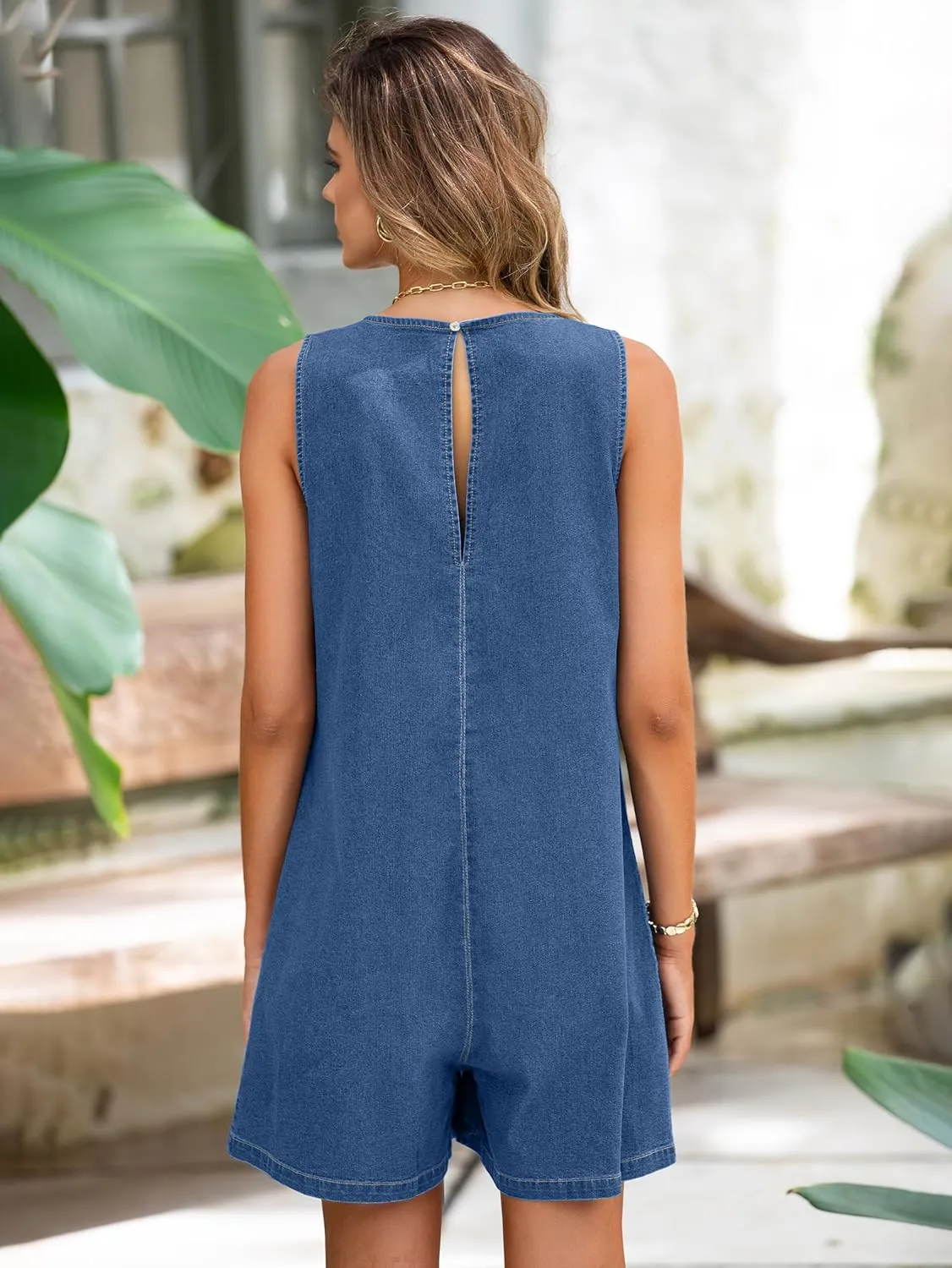 Glamaker Womens Summer Denim Romper - Casual Sleeveless Denim Jumpsuit Outfits Overall Shorts Jean Romper with Pockets