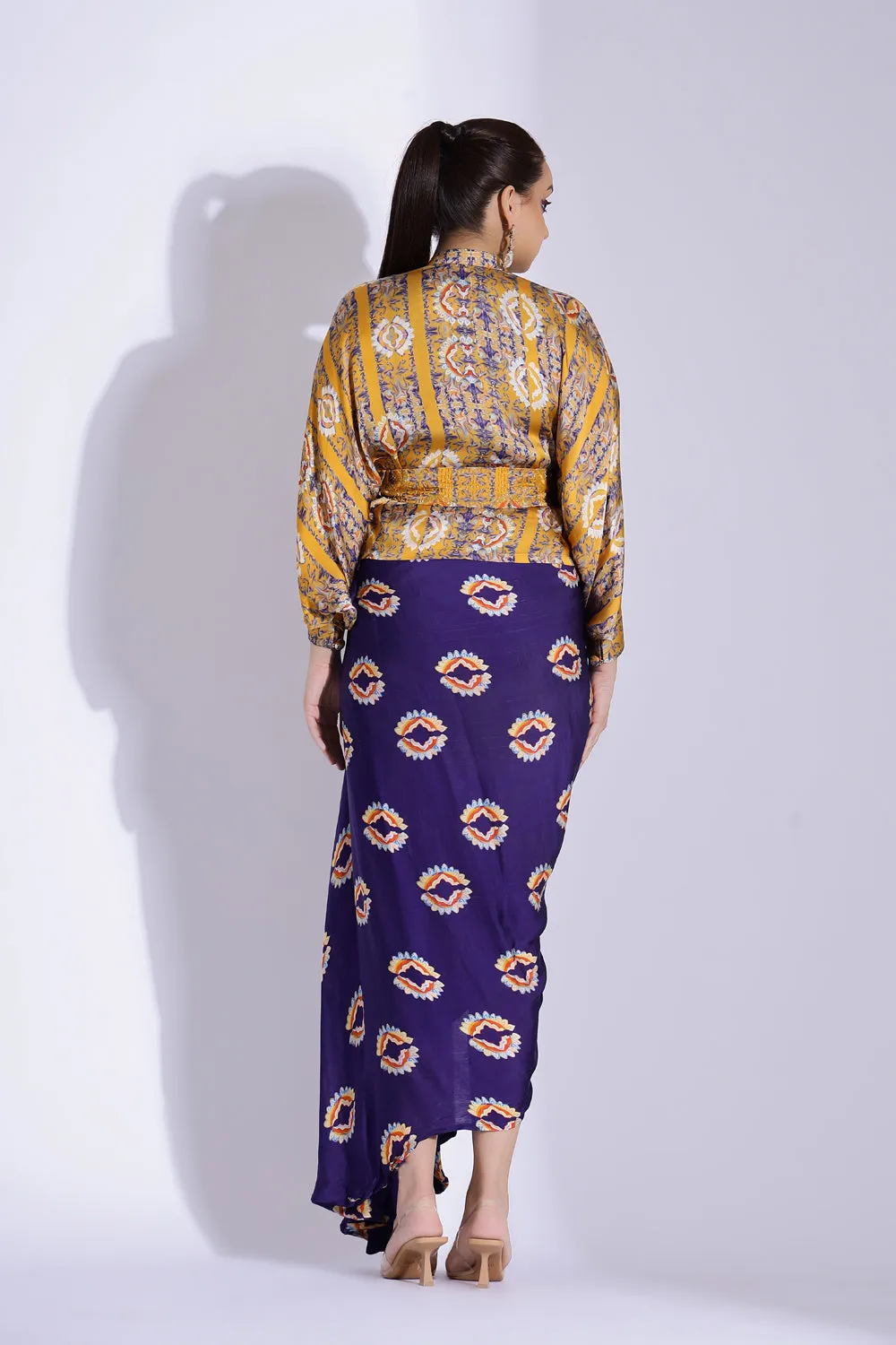 Hand Draped Gown With Kimono Shirt