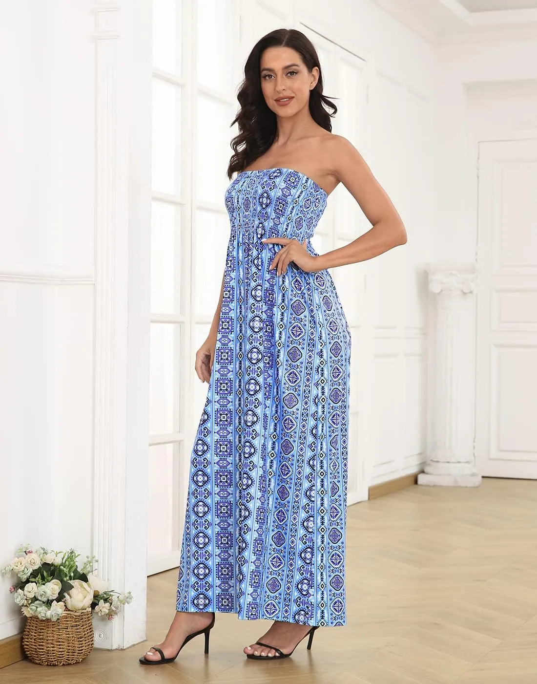 HDE Women's Strapless Maxi Dress Plus Size Tube Top Long Skirt Sundress Cover Up