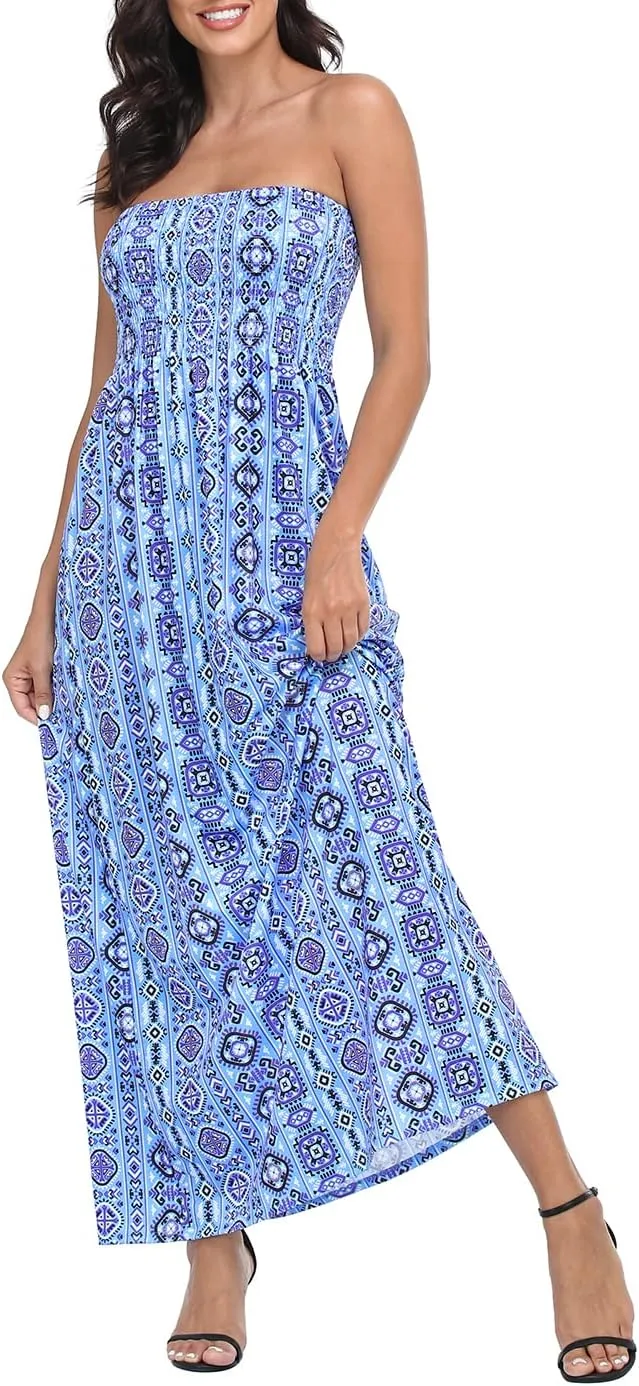 HDE Women's Strapless Maxi Dress Plus Size Tube Top Long Skirt Sundress Cover Up