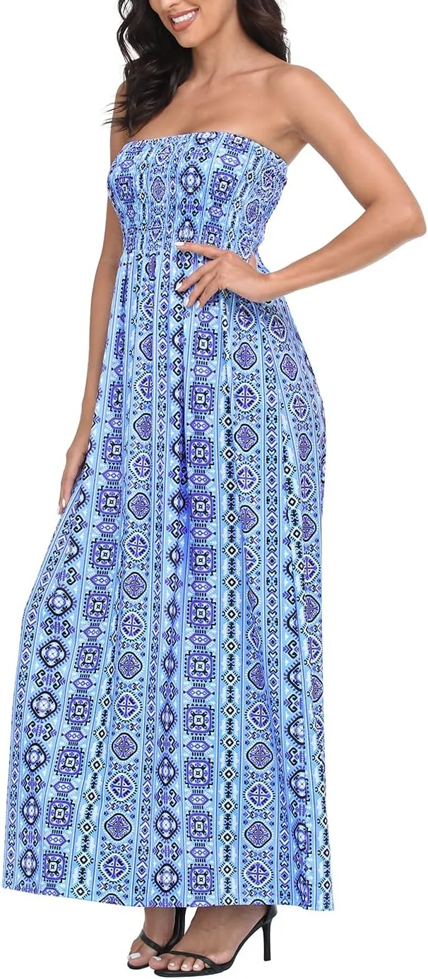 HDE Women's Strapless Maxi Dress Plus Size Tube Top Long Skirt Sundress Cover Up