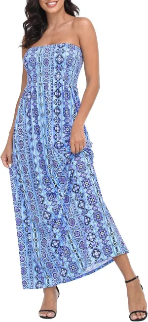 HDE Women's Strapless Maxi Dress Plus Size Tube Top Long Skirt Sundress Cover Up