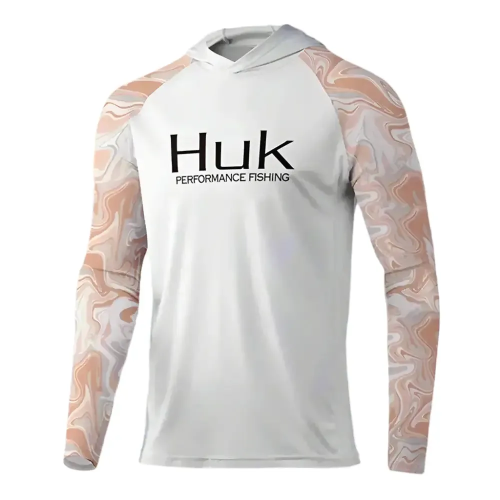HUK Fishing T-shirt hooded  Mens Long Sleeve UV Protection 50 