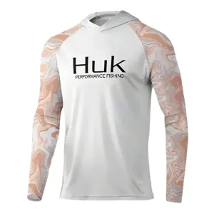 HUK Fishing T-shirt hooded  Mens Long Sleeve UV Protection 50 