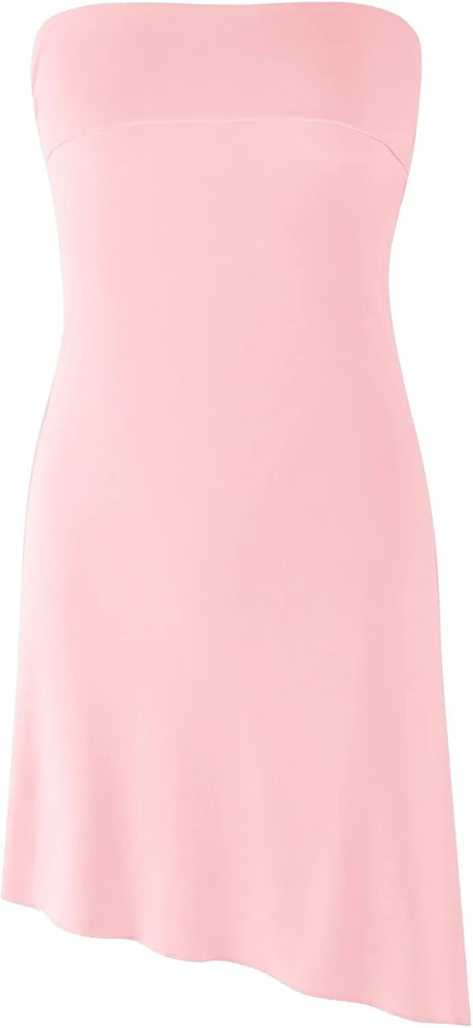 HYPERFIRE Women's Summer Strapless Tube Mini Dress Asymmetrical Slit Cut Out Back Dresses Cocktail