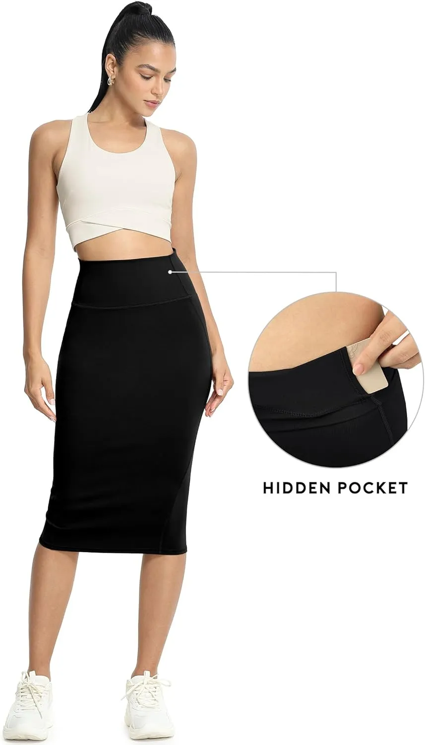 icyzone Women's Midi High Waist Pencil Skirts with Back Slit, Stretchy Casual Work Bodycon Skirts for Women