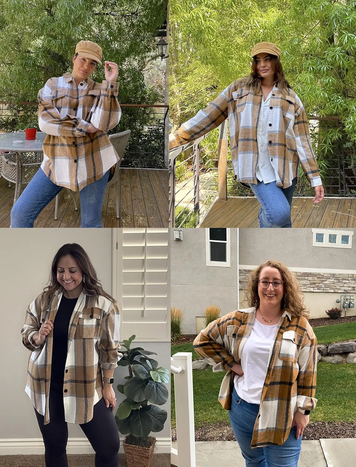 IN'VOLAND Womens Plus Size Shacket Jacket Flannel Plaid Long Sleeve Button Down Shirts Casual Fall Blouses Tops