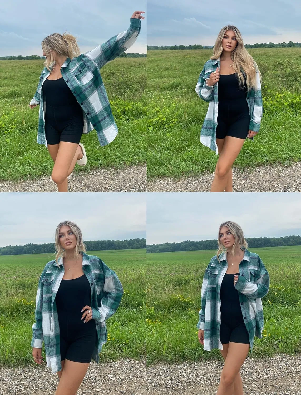 IN'VOLAND Womens Plus Size Shacket Jacket Flannel Plaid Long Sleeve Button Down Shirts Casual Fall Blouses Tops