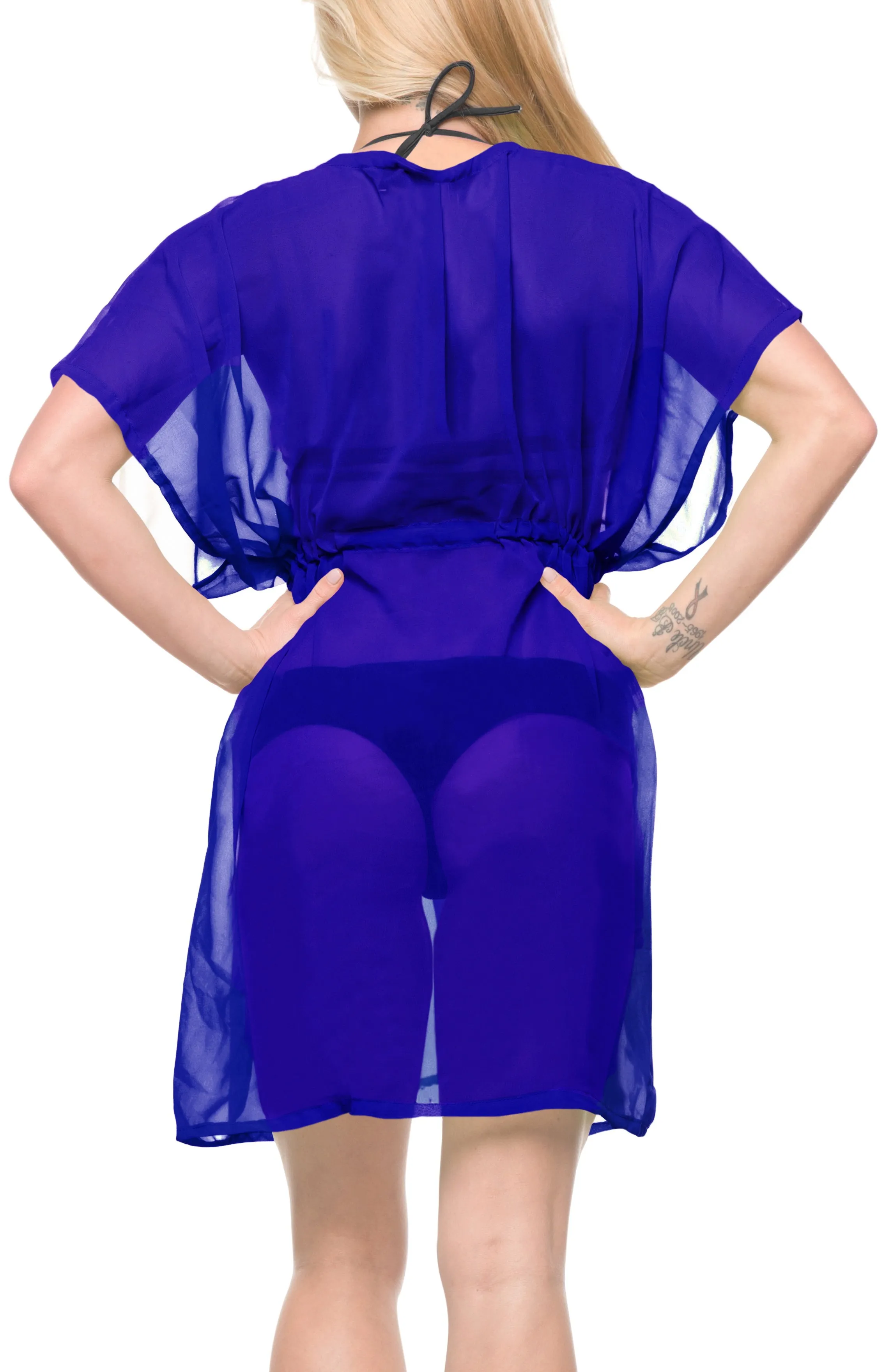 LA LEELA Bikni Swimwear Chiffon Solid Swimsuit Cover Up OSFM 14-24 [L-3X] Royal Blue_926