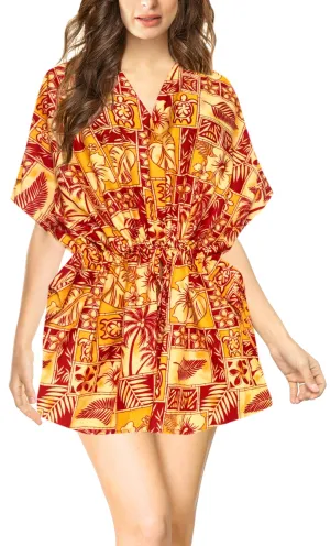 LA LEELA Bikni Swimwear Soft fabric Printed Beachwear Loose Cover Up OSFM 16-28W [XL- 4X] Blood Red_O235