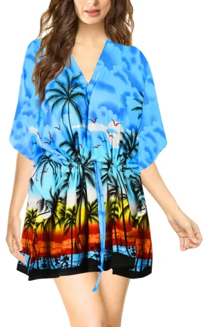 LA LEELA Bikni Swimwear Soft fabric Printed Beachwear Loose Cover Up OSFM 16-28W [XL- 4X] Blue_S815