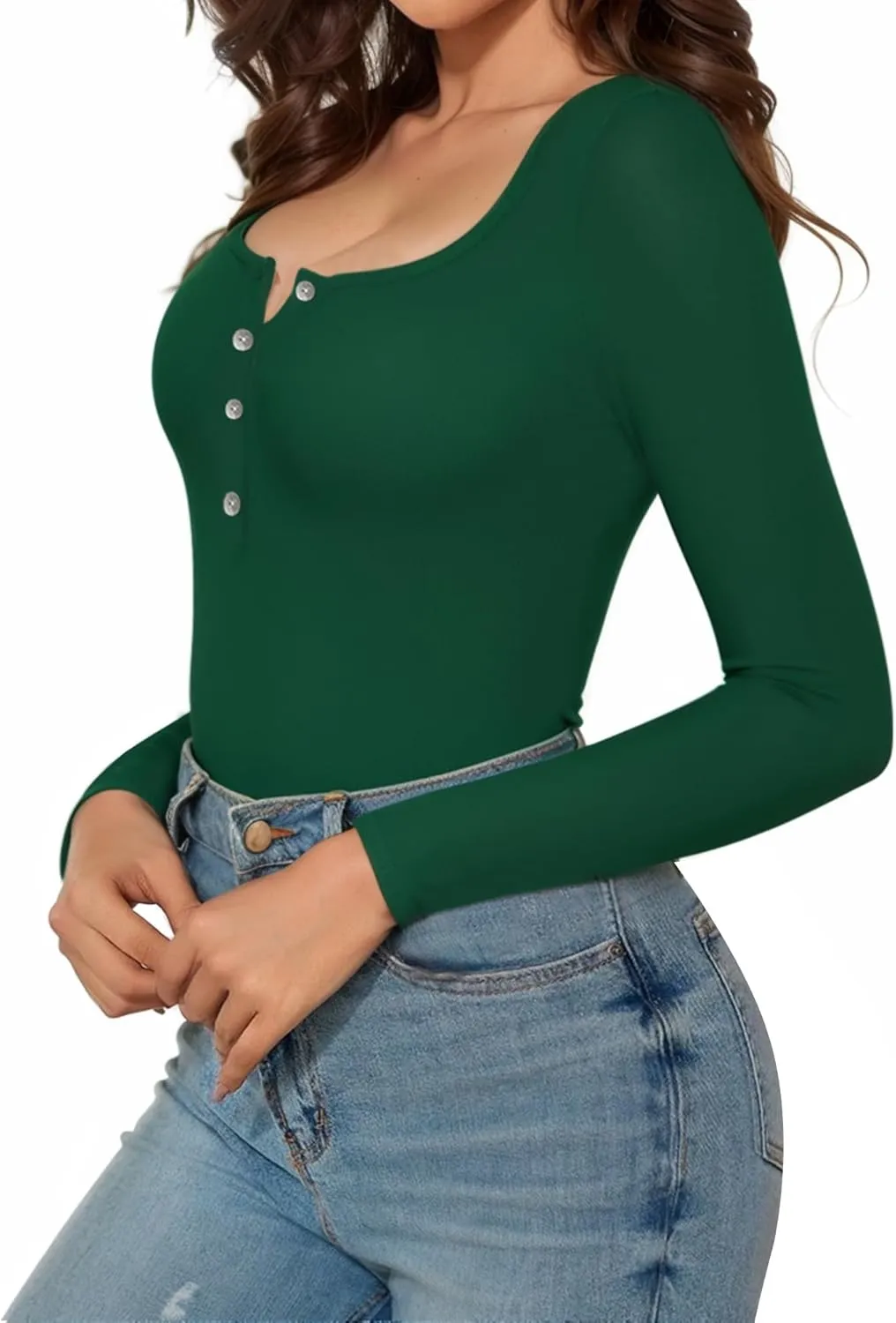 MANGOPOP Women's Henley Shirt Scoop Neck Button Down Ribbed Bodysuits Sleeveless Tank Tops Body Suit