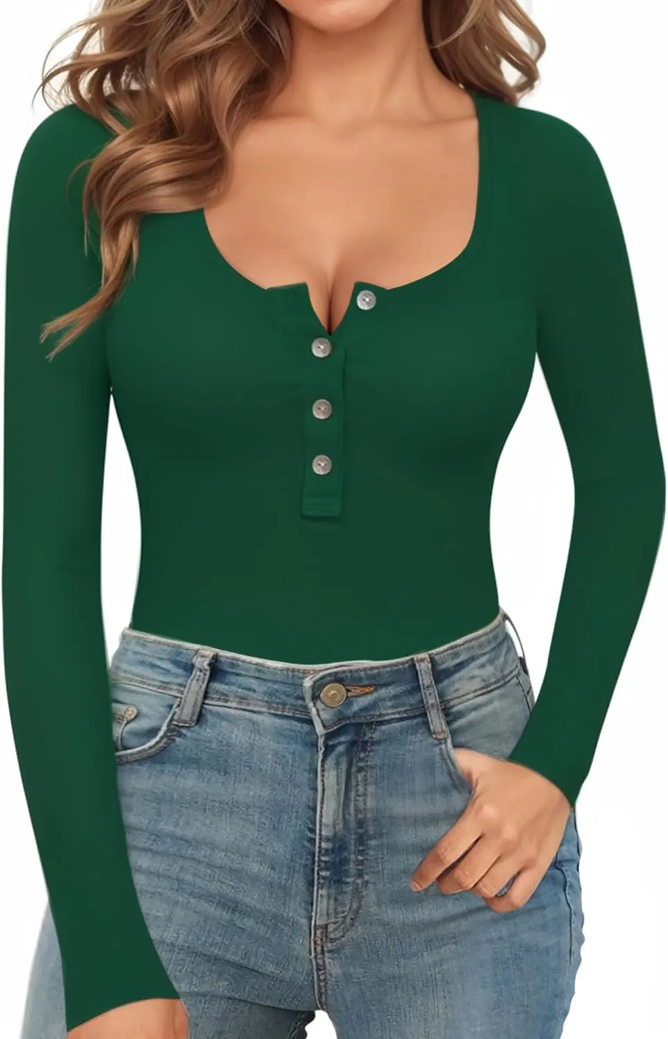 MANGOPOP Women's Henley Shirt Scoop Neck Button Down Ribbed Bodysuits Sleeveless Tank Tops Body Suit