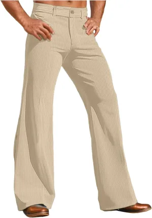 Men's Corduroy Flared Pants Breathable Lightweight Flat Front Bell-Bottoms Streetwear Casual Comfy Bootcut Trousers