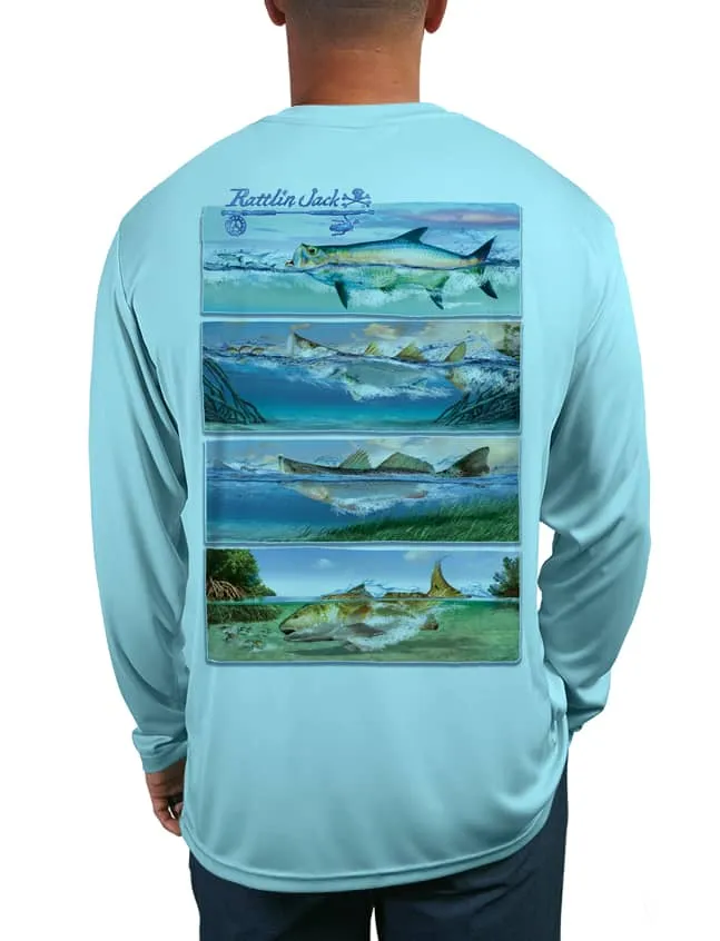 Men's Inshore Slam UV Fishing Shirt by Rattlin Jack | Long Sleeve | UPF 50 Sun Protection | Performance Polyester Rash Guard |