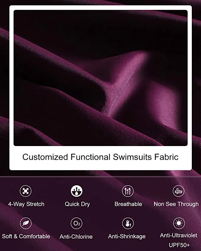 New HAIVIDO Women's V Neck Tankini Set Criss Cross Back Tankini Top with Bikini Bottom Two Piece Bathing Suit in Burgundy, Sz L! Retails $80 