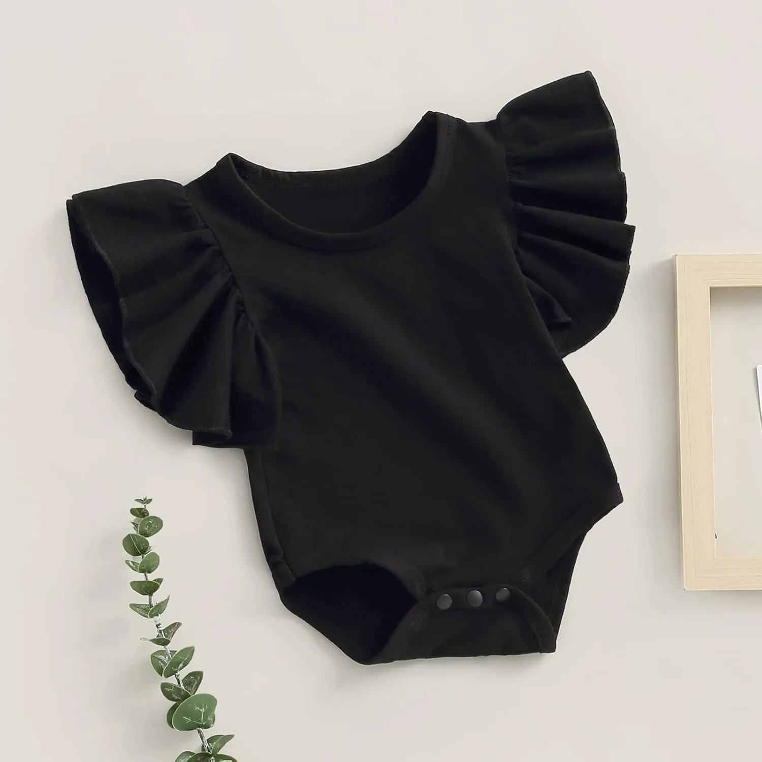 Newborn Baby Girl Ruffle Sleeve Romper T Shirt Cotton Solid Color Onesie Bodysuit Basic Tee Tops Summer Clothes