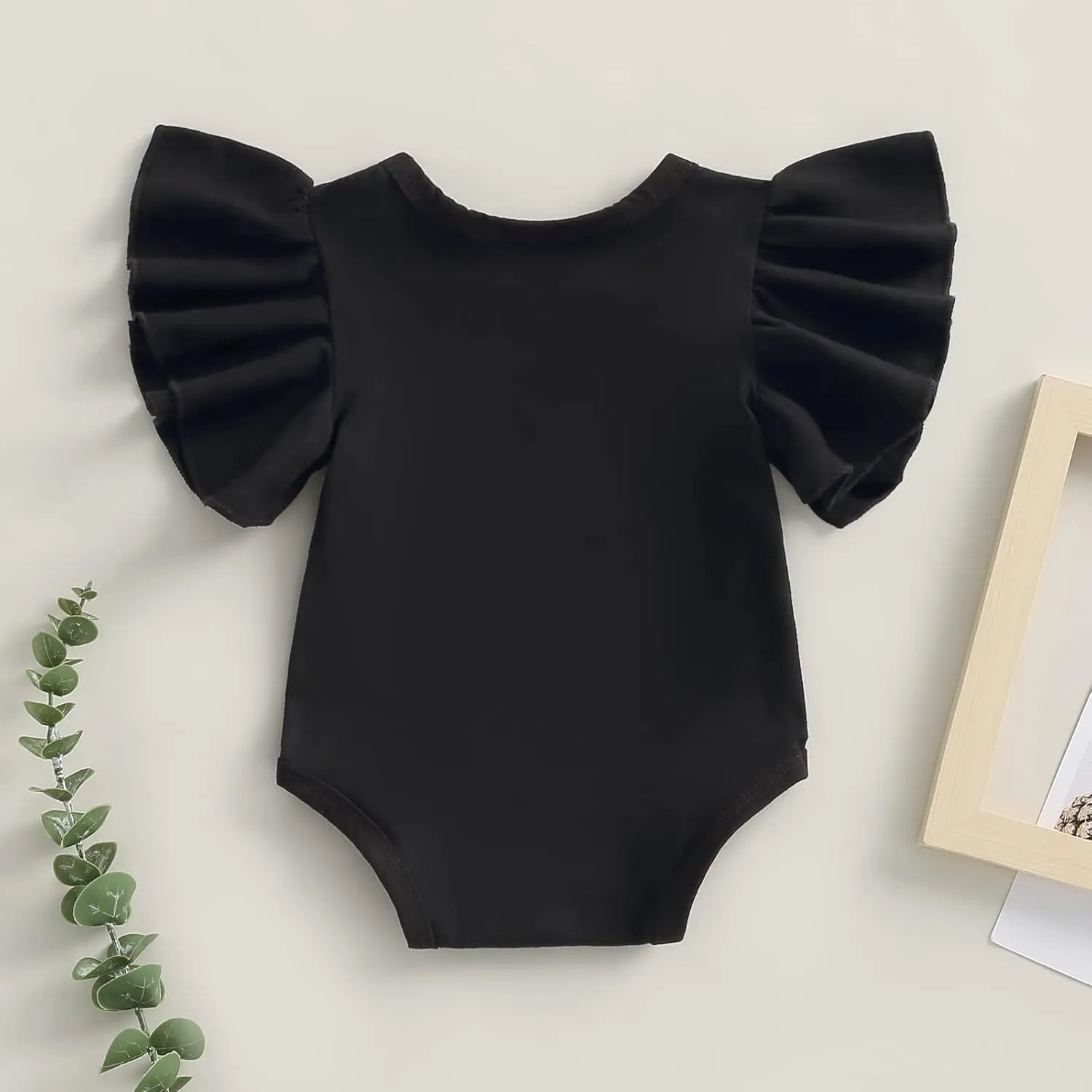 Newborn Baby Girl Ruffle Sleeve Romper T Shirt Cotton Solid Color Onesie Bodysuit Basic Tee Tops Summer Clothes