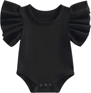 Newborn Baby Girl Ruffle Sleeve Romper T Shirt Cotton Solid Color Onesie Bodysuit Basic Tee Tops Summer Clothes