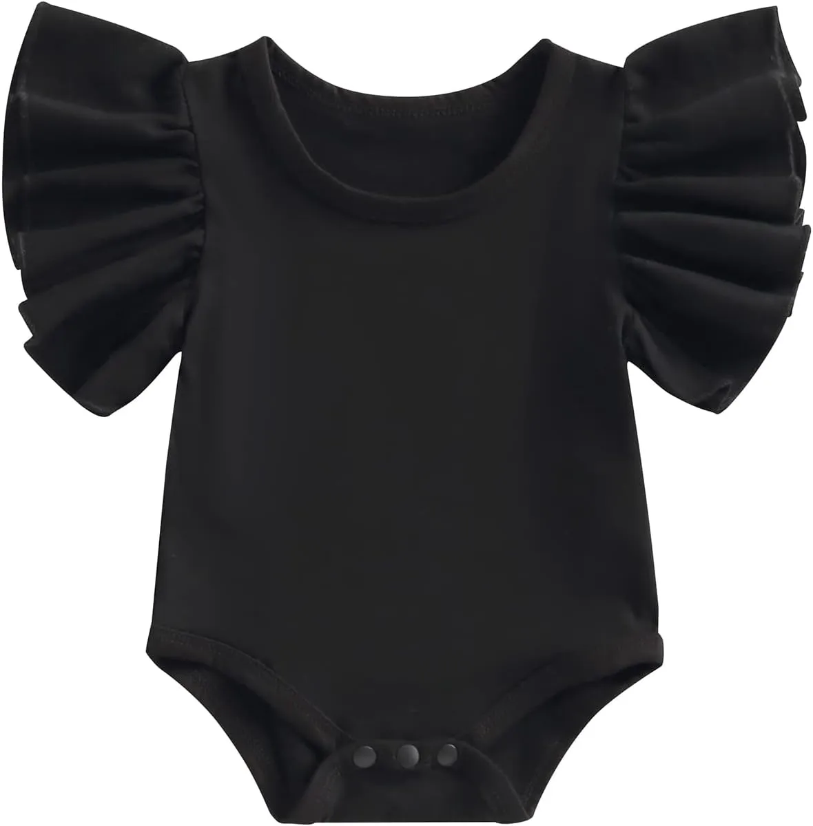 Newborn Baby Girl Ruffle Sleeve Romper T Shirt Cotton Solid Color Onesie Bodysuit Basic Tee Tops Summer Clothes