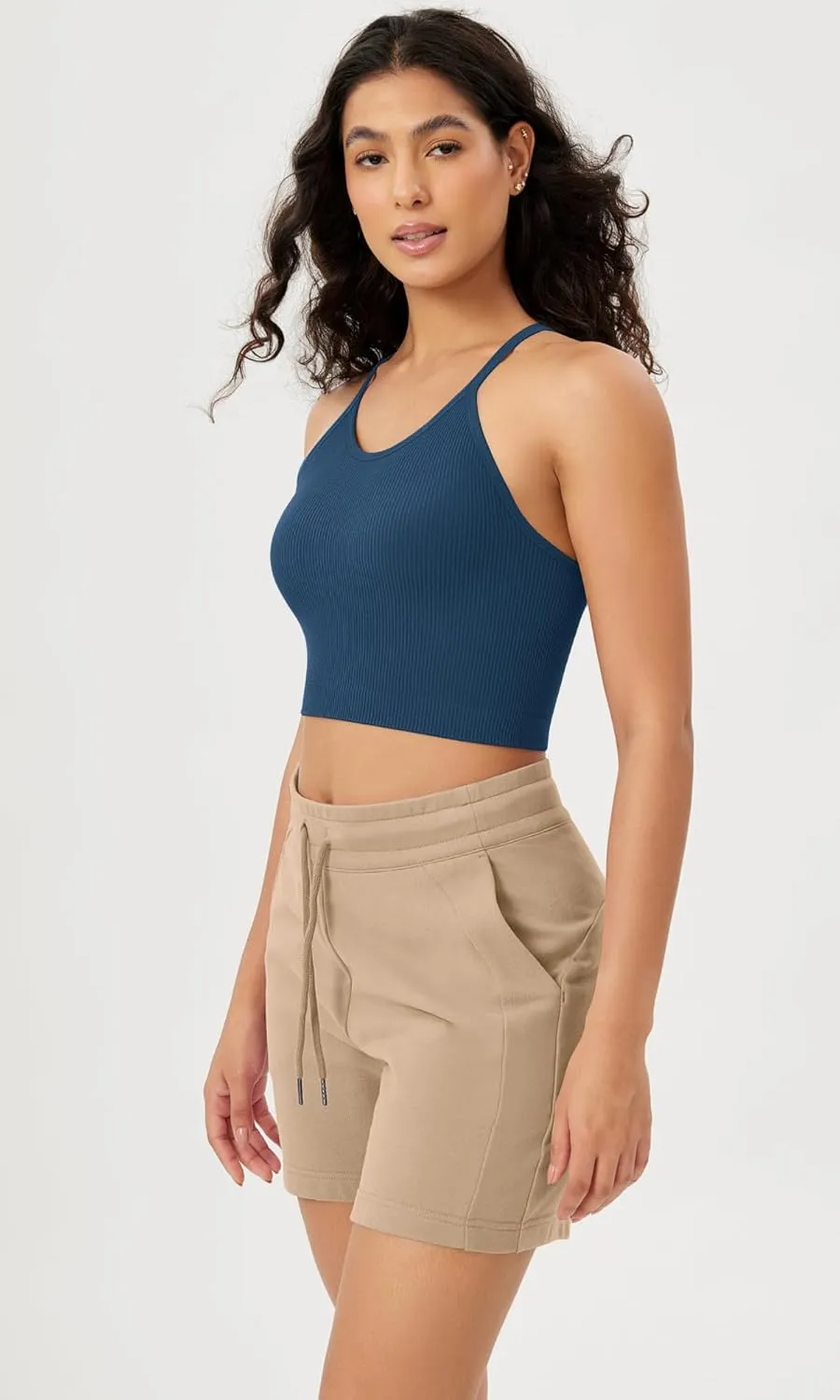 ODODOS Women's Crop Seamless Rib-Knit Camisole Strappy Racerback Cropped Tank Tops