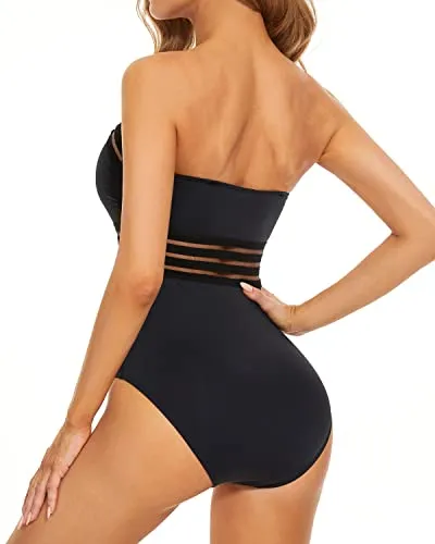One Piece Swimsuits With Tummy Control Strapless Bathing Suits For Women-Black